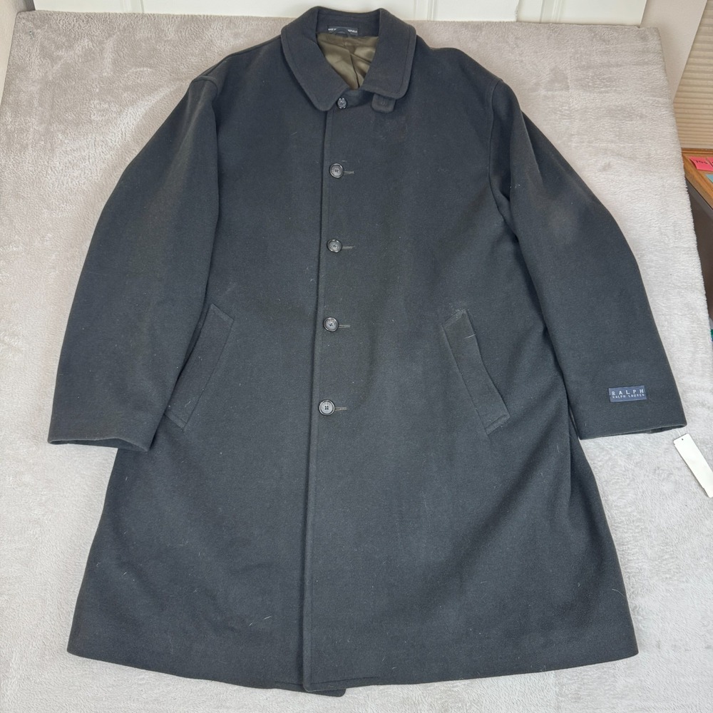 VTG NWT 90s Ralph Lauren Overcoat Men 50L Black MSRP $159.97 Wool Trench Outdoor